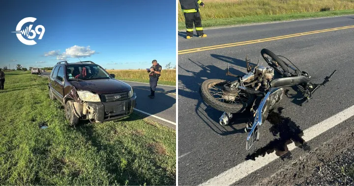 Ruta 4: choque entre camioneta y motocicleta movilizó a Bomberos de Chazón